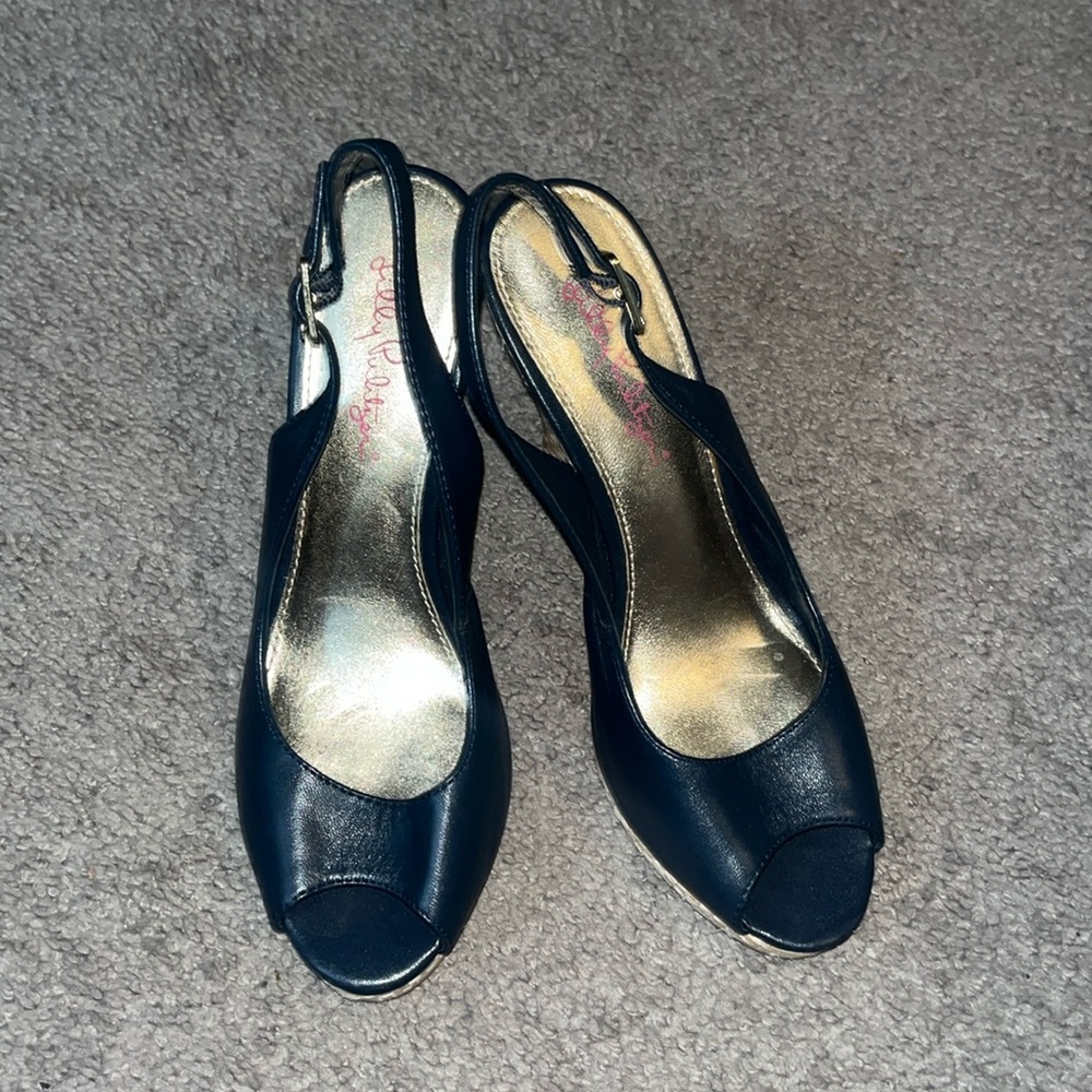 Lily Pulitzer Wedge Navy Sandals Size 8M